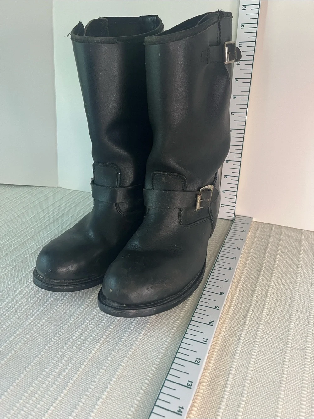 Motorcycle MENS  classic  Black Leather Mid-Calf Engineer Boots, sz 9.5 E wide